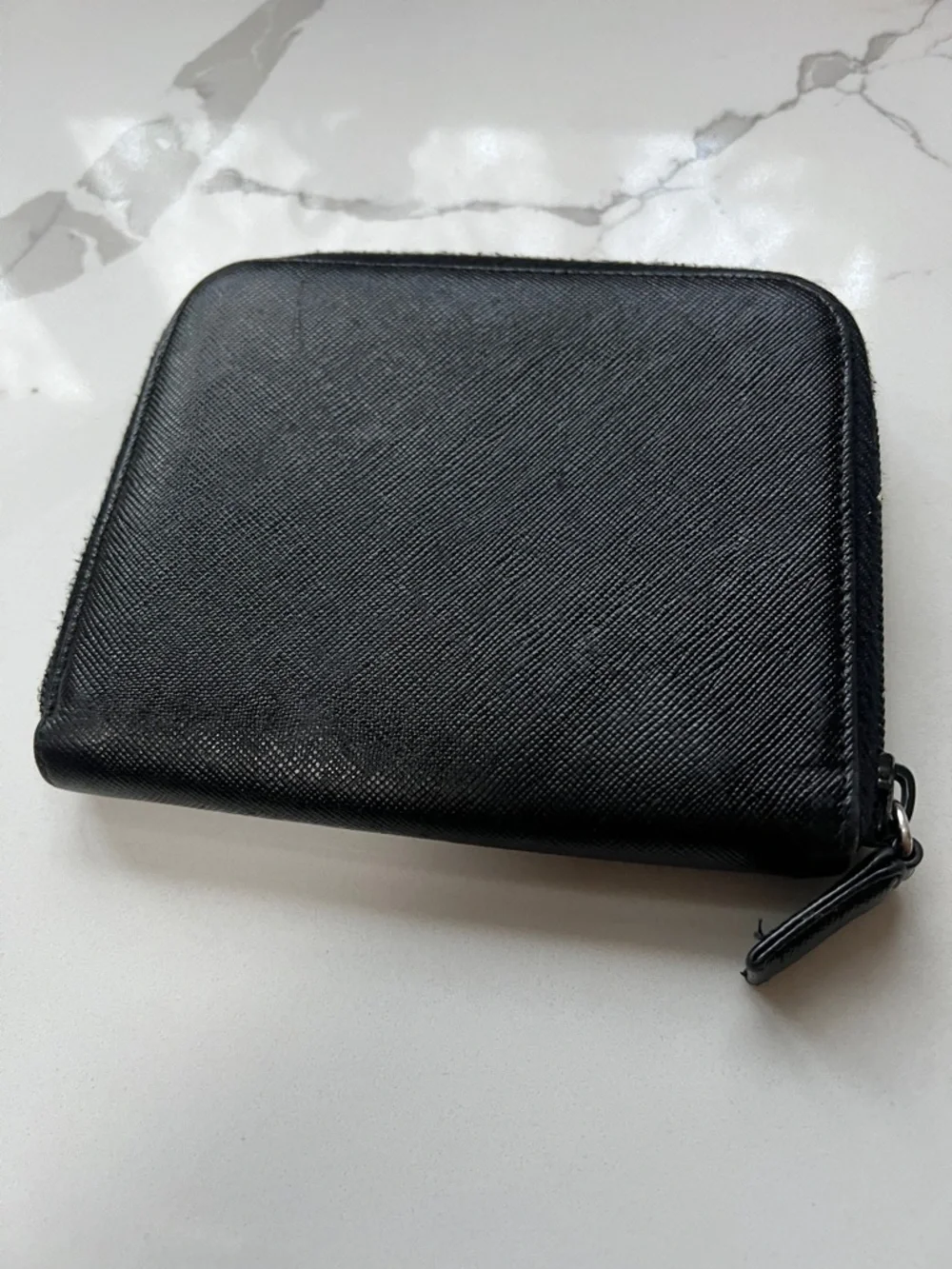 Prada Black Saffiano Leathet Zip Around Bifold Wallet